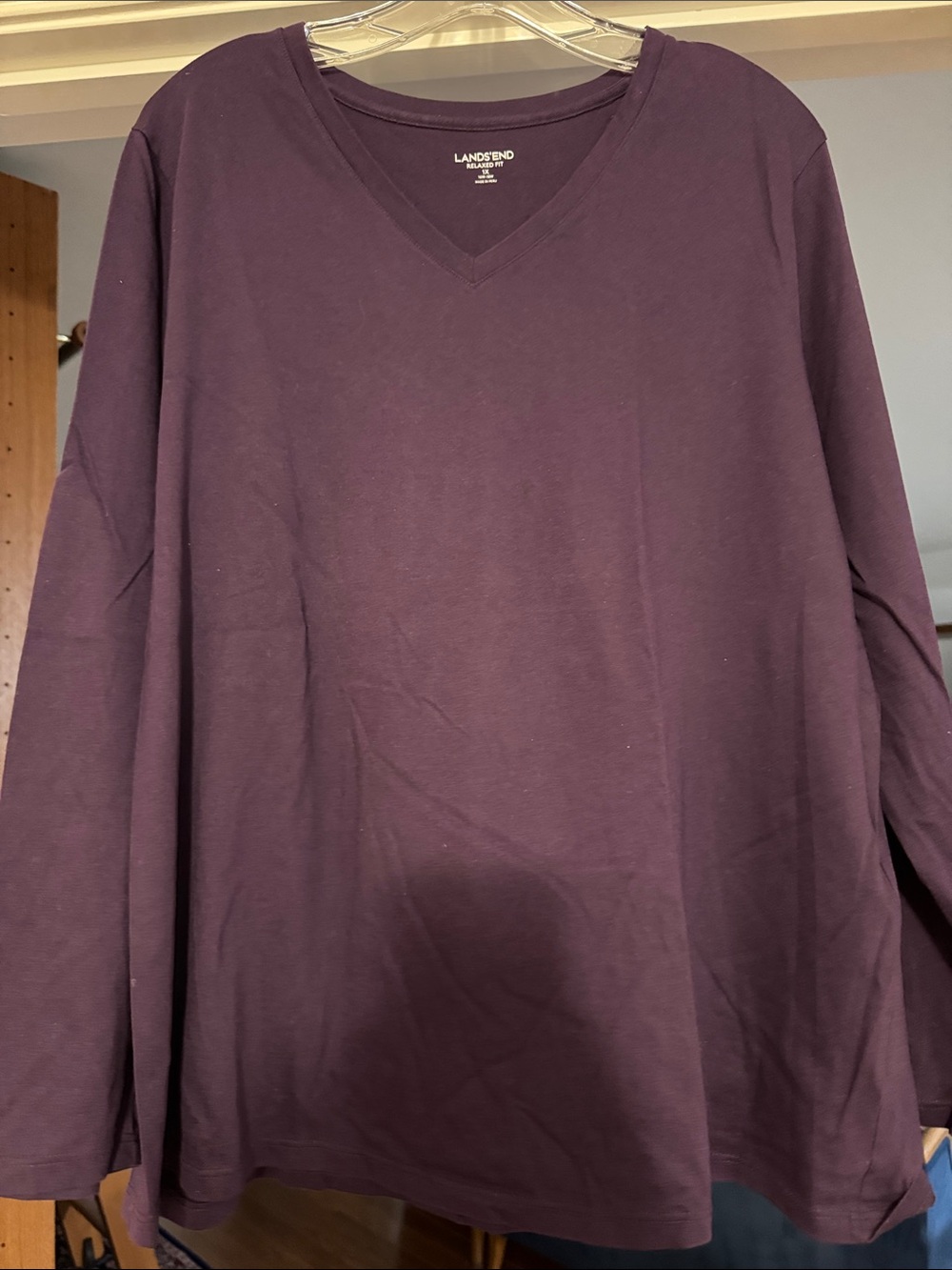 Lands' End V-Neck Long Sleeve Top in Plum